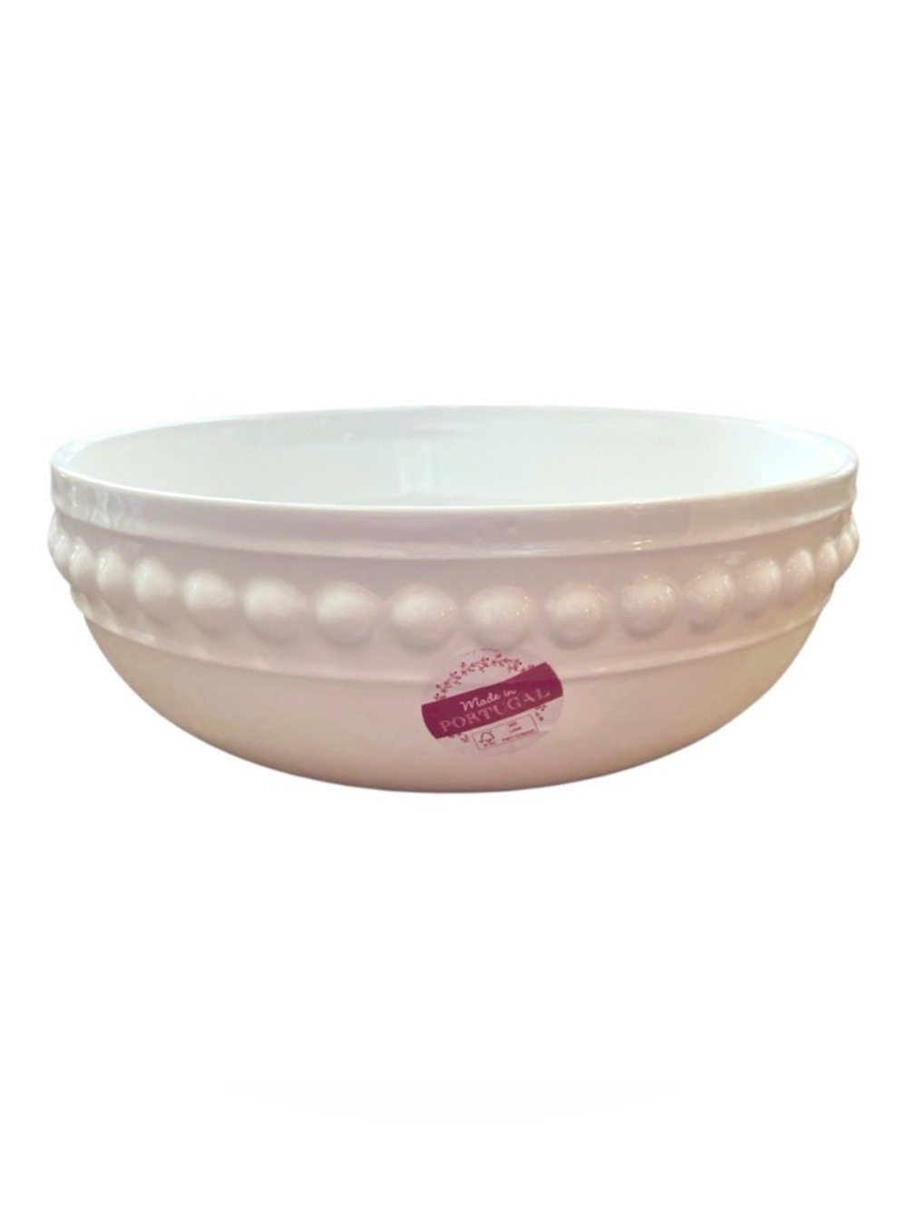 White Beaded Ceramic Serving Bowl Made in Portugal 9.5” Decorative Centerpiece